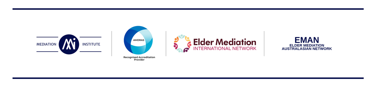 Mediation Institute, AMDRAS Recognised Accreditation Provider, Elder Mediation International Network and Elder Mediation Australasian Network logos